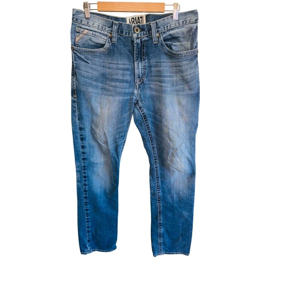 Ariat M4 Low Rise Straight Leg Fit Denim Distressed Jeans 35x36 Western Cowboy - Picture 3 of 11